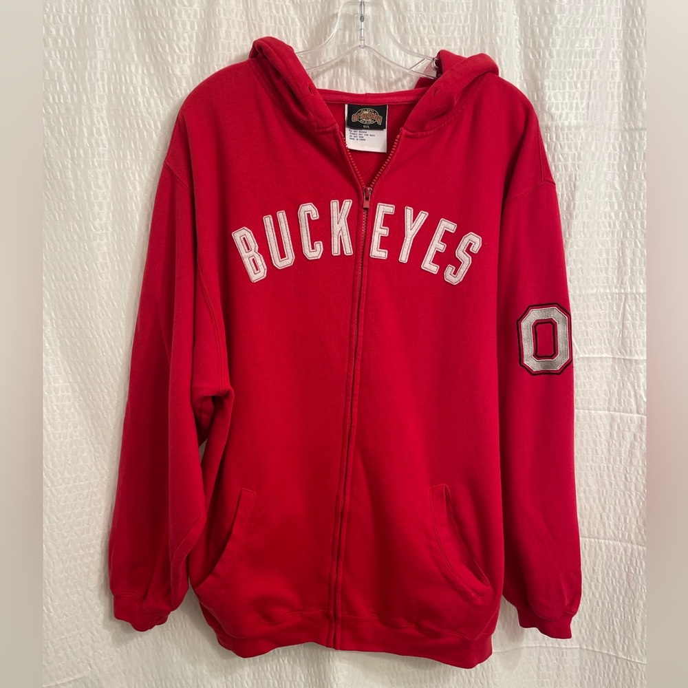 Vintage Ohio State Zip Up Hoodie - Men’s Large 
Red Buckeyes Hoodie